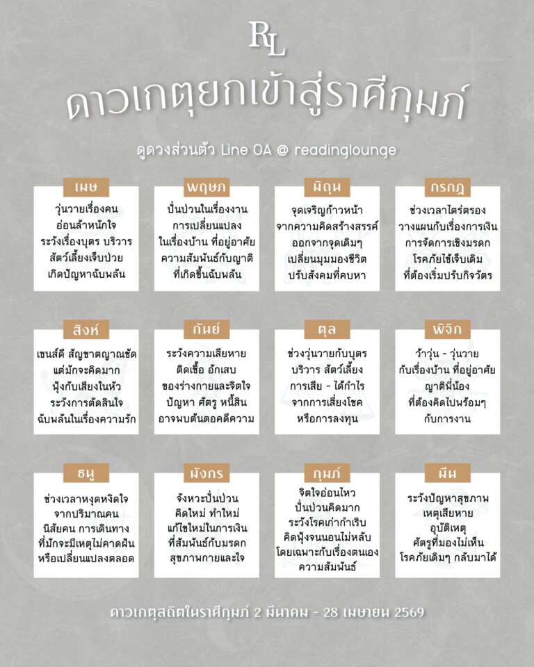 ดาวเกตุยกเข้าสู่ราศีกุมภ์ 2 มีนาคม – 28 เมษายน 2569